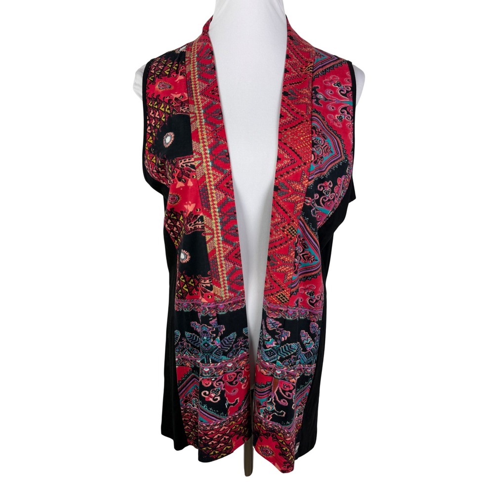 Parsley & Sage Red‎ Black Geometric Paisley Open Front Cardigan Women's Large